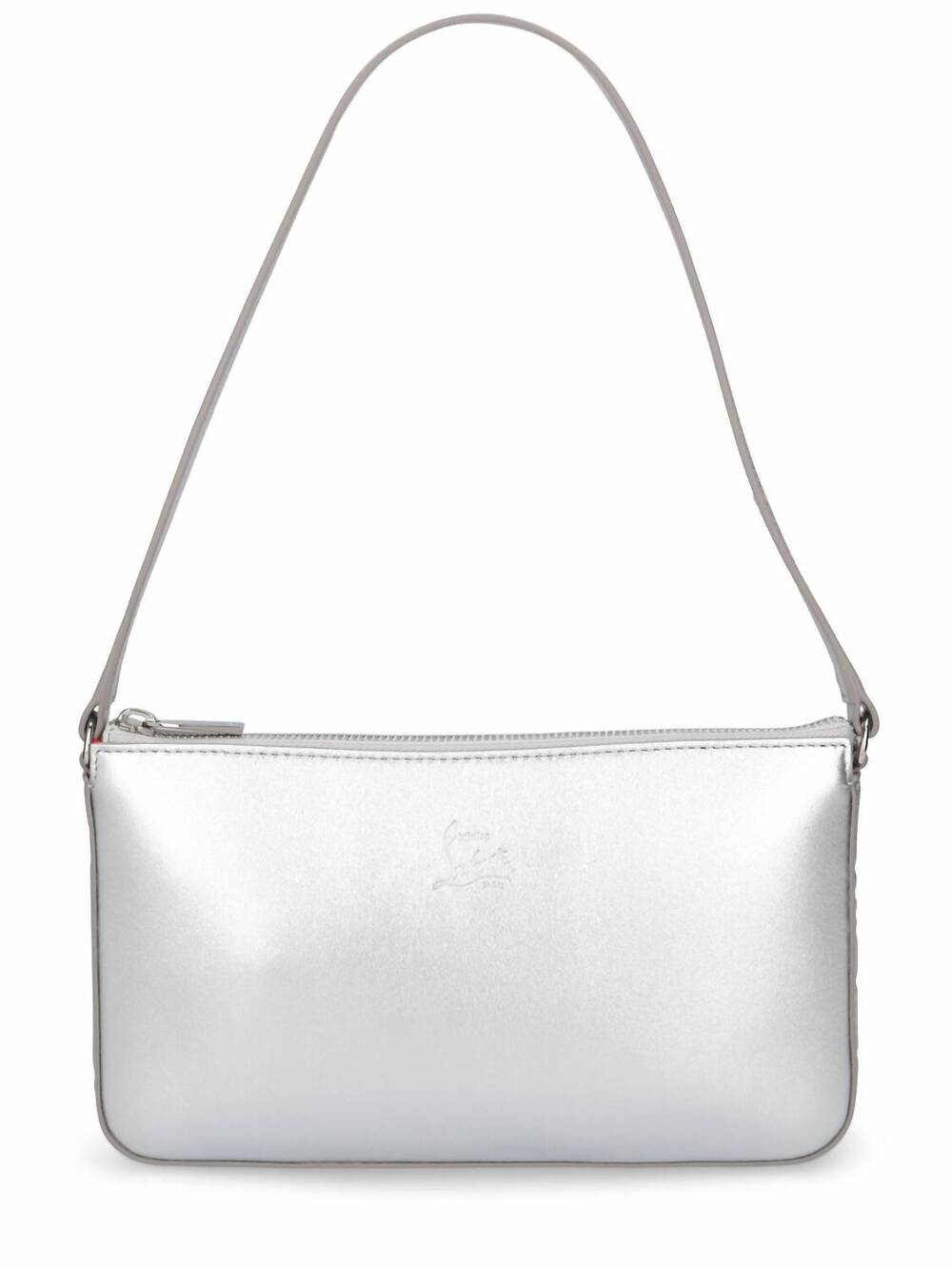 NEW CHRISTIAN LOUBOUTIN women's loubila nappa laminata logo shoulder bag in silv